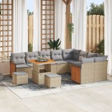 Set de canapea pentru grădină vidaXL 12 piese cu perne bej rattan poli acacia, Set de dining pentru grădină vidaXL 3 piese cu perne bej rattan poli ac