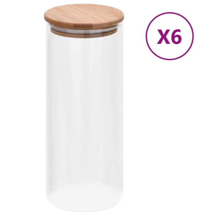 Gossi borcane din sticla depozitare, capac de bambus, 6 buc., 1000 ml