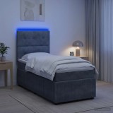 Cumpara ieftin Pat cu arcuri LED si saltea Gri inchis 90 x 190 cm Catifea