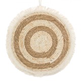 Decoratiune rotunda de perete din paie cu nuante ecru si bej si franjuri scurte Shopiens&reg;, 40 cm