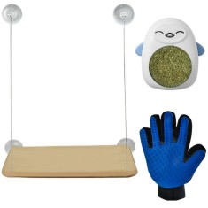 Hamac cu Ventuze pentru Pisicute, Minge Rotativa cu Iarba Catnip si Manusa pentru Curatarea Blanii, Multicolor foto