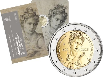 2 Euro San Marino 2025 - Aniversarea a 550 de ani de la nașterea lui Michelangelo foto