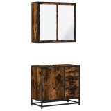 Cumpara ieftin Set mobilier de baie, 2 piese, stejar fumuriu, lemn prelucrat