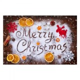 Cumpara ieftin Fata de Masa Craciun Fericit 180x140cm Maro Alb Bumbac Poliester Decorativa