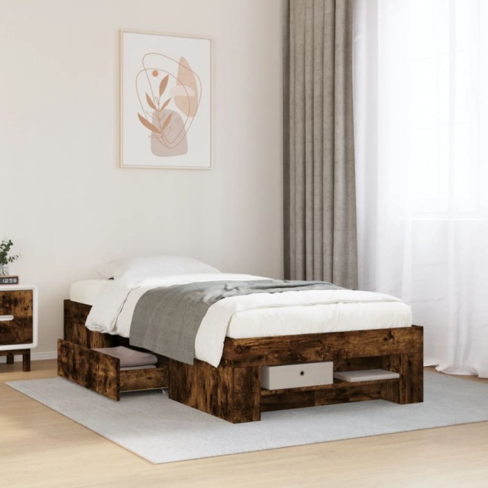 vidaXL Cadru pat fără saltea, stejar fumuriu 75x190 cm lemn prelucrat