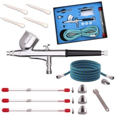 Aerograf cu Dubla Actiune BD-130KP Duza 0,2mm 0,3mm 0,5mm Doua Rezervoare 7 ml foto
