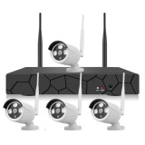 Kit complect de 4 camere FullHD 1080P, prin wireless sau cablu, Vizualizare nocturna, aplicatie mobil, functii inteligente MD, IP66