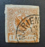 Imperiul Austriac (Austria Clasic) 1858-Marcă Poștală Fiscală de Ziar (Zeitungs-Stempel) 1 Kreuzer Maro-Portocaliu Imperforat Uzat -TG1