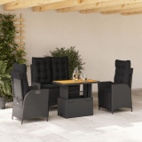 vidaXL Set mobilier de grădină cu perne, 4 piese, negru, poliratan 3277456