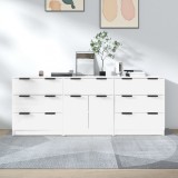 VidaXL Servante, 3 piese, alb extralucios, lemn prelucrat