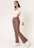 Cumpara ieftin Pantaloni evazati din piele ecologica Maro mat LP302 M9