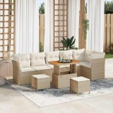 vidaXL Set de canapea de grădină , 9 piese, cu perne bej din rattan poliester, Acacia.