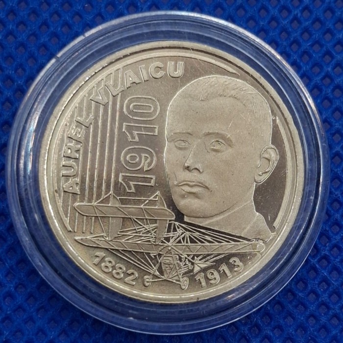 MONEDA ROMANIA - 50 BANI 2010, AUREL VLAICU - moneda PROOF in capsula BNR