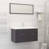 Set mobilier de baie, gri extralucios, lemn prelucrat