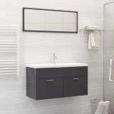 Set mobilier de baie, gri extralucios, lemn prelucrat