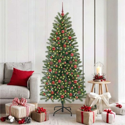 Brad de Crăciun artificial cu 300 LED Verde 180 cm PE și PVC foto