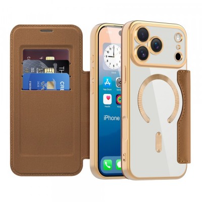 Husa MagSafe pentru Apple iPhone 17 Pro, Techsuit, SmartMag Book, Maro foto