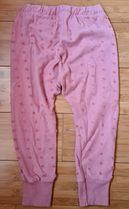 Pantaloni fata ZARA lungi roz cu buline din puf bumbac 3/4 ani noi