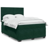 vidaXL Pat box spring cu saltea, verde &icirc;nchis, 140x190 cm, catifea 3290903