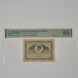 BANCNOTA UNC 100 LEI 1945 GRADATA PMG 65 EPQ