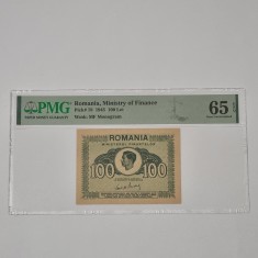 BANCNOTA UNC 100 LEI 1945 GRADATA PMG 65 EPQ