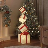 vidaXL Cutie Cadou Crăciun cu LED, Alb Cald, 100cm, Exterior/Interior, 8 Moduri Iluminare, Decoratiune Festiva