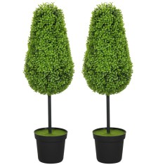 HOMCOM 2 bucăți Plante Artificiale de Buchet 90cm Plante Artificiale &icirc;n formă de lacrimă, Plante Artificiale din Plastic &icirc;n ghiveci pentru Decorare Mo