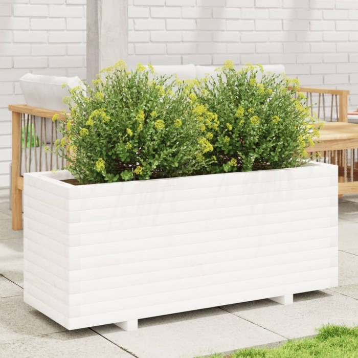 vidaXL Jardinieră de grădină, alb, 110x40x49,5 cm, lemn masiv de pin 847379