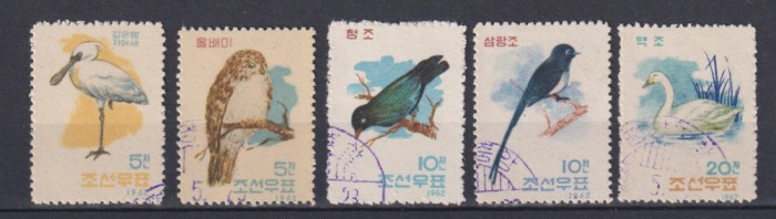 KOREEA 1962 FAUNA PASARI MI. 402-406 STAMPILAT