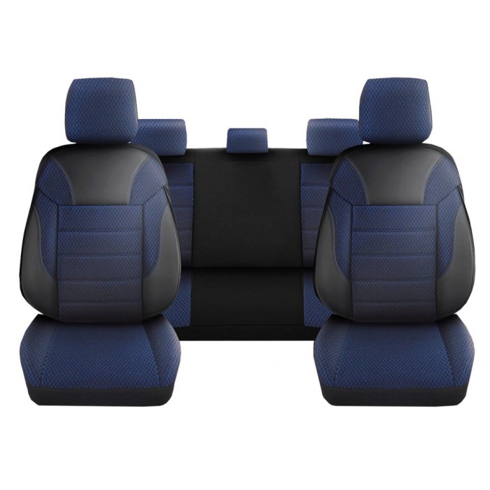 Set Huse Scaune Auto pentru Subaru Forester - DeluxeBoss Classico, pentru bancheta rabatabila fractionata, 11 piese, albastru inchis