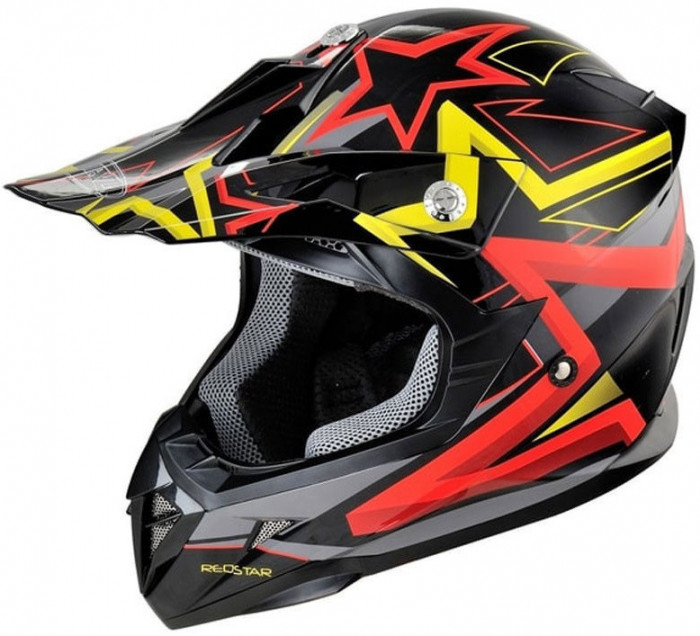 Casca Moto Atv Off-Road Integrala Hecht Stars Design, Material ABS, Multicolor Marime XL 61CM 55915XL