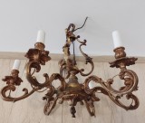 Candelabru francez din bronz masiv de dimensiuni mari cu 6 brațe ,piesa cu o lucrătură deosebita foarte masiv