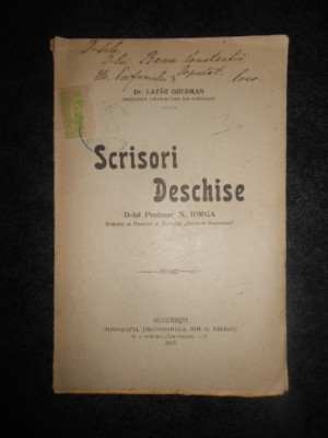 LAZAR GHERMAN - SCRISORI DESCHISE D-LUI PROFESOR N. IORGA (1915) foto