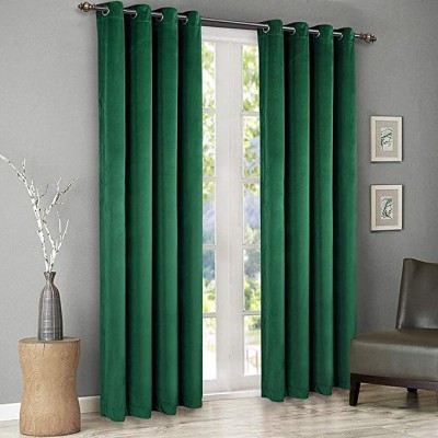 Draperie din catifea cu inele auriu antic, Premium, 250x210 cm, densitate 700 g/mp, Verde Smarald foto