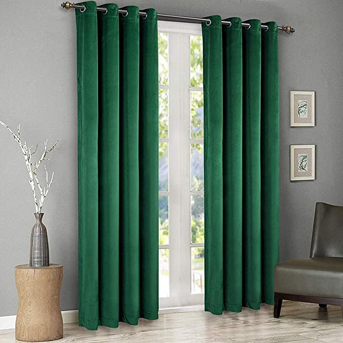 Draperie din catifea cu inele auriu antic, Premium, 250x210 cm, densitate 700 g/mp, Verde Smarald