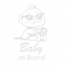 Sticker Decorativ Auto Baby On Board 19 x 11.5 cm Model 22 Alb