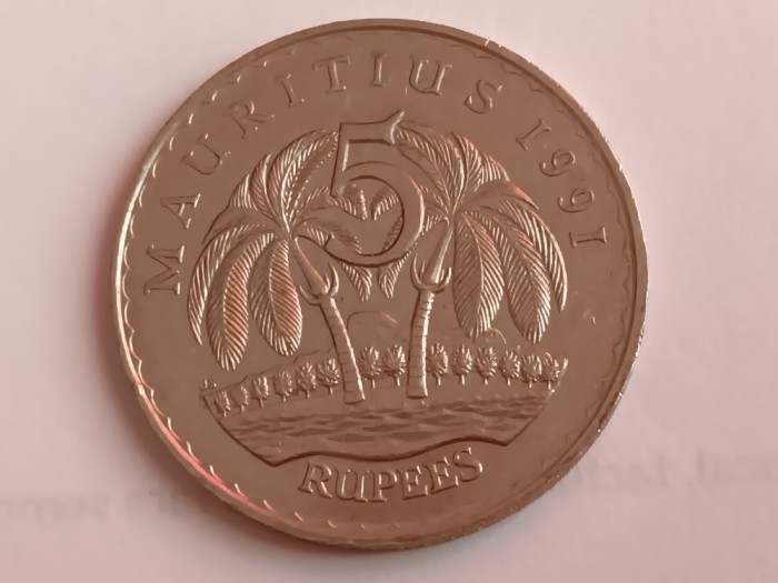 C50 - Moneda foarte veche - Mauritius - 5 rupees - 1991