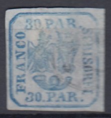 ROMANIA 1864 LP 13 PRINCIPATELE UNITE EMISIUNEA II-a 30 PARALE STAMPILAT