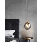 Cumpara ieftin Lustra pe cablu, 1 glob sticla fumurie, culoare corp auriu, dulie E27, inaltime reglabila