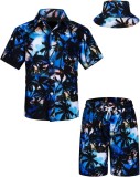 Set pentru băieți cu cămașă hawaiană și șorturi cu imprimeu tropical și pălărie, 2 piese &ndash; Albastru 5-6T