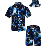 Set pentru băieți cu cămașă hawaiană și șorturi cu imprimeu tropical și pălărie, 2 piese &ndash; Albastru 5-6T