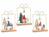 Cumpara ieftin Set 3 decoratiuni Craciun lemn cu leduri 15x5x20.5 cm