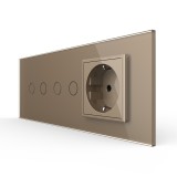 Cumpara ieftin Intrerupator dublu dublu cu priza Livolo, rama sticla aurie, standard italian 6M