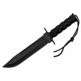 Cutit Militar Rambo IdeallStore&reg; 35cm, Otel Inoxidabil, Negru, Toc Cordura, Kit Supravietuire, Vanatoare