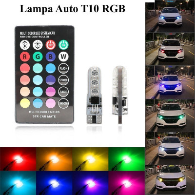 Set leduri AUTO faruri T10 RGB 5050 , 12V-W5W, telecomanda foto