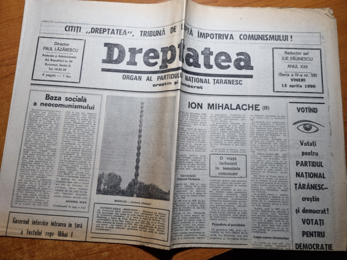 dreptatea 13 aprilie 1990-art. ion mihalache,brancusi coloana infinitului