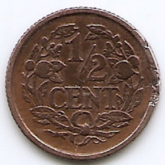 Olanda ½ Cent 1909 - Wilhelmina, Bronz, 14 mm KM-138