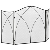 HOMCOM Parasc&acirc;ntei pentru Șemineu din 3 Părți Pliabil cu Decorațiuni, Paravan de Protecție din Metal, 126x2x76 cm, Negru | Aosom Romania