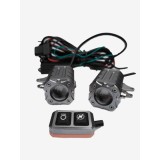 Set 2 proiectoare LED cu lupă pentru motocicletă, dimensiuni compacte, intensitate reglabilă, comandă wireless, 8000 lm