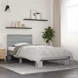 VidaXL Cadru de pat, gri sonoma, 90x200 cm, lemn prelucrat și metal